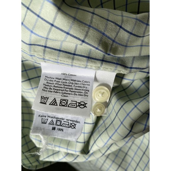 Eddie Bauer Button Down Shirt Mens Medium LS Cotton Green/Blue Checked - Picture 8 of 10